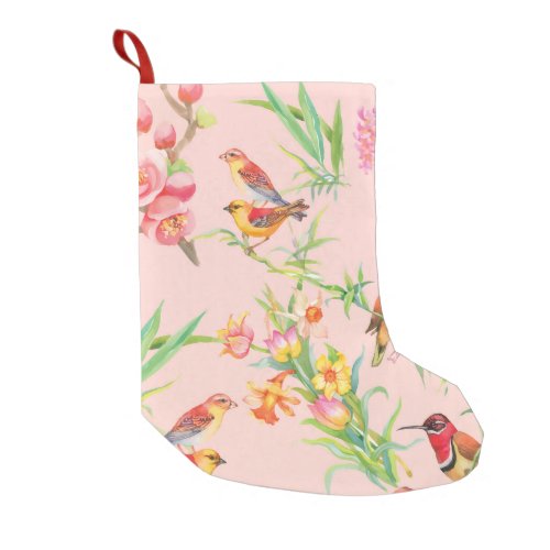 Exotic Birds Vintage Floral Seamless Small Christmas Stocking