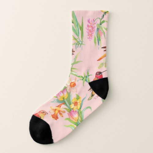 Exotic Birds Vintage Floral Seamless Socks