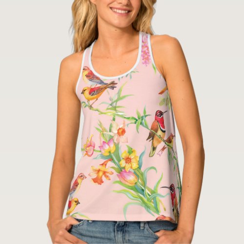 Exotic Birds Vintage Floral Seamless Tank Top