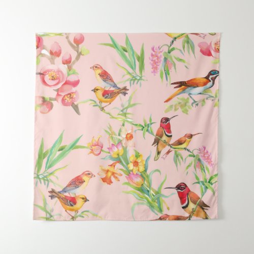 Exotic Birds Vintage Floral Seamless Tapestry