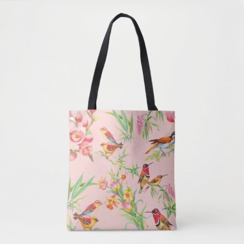 Exotic Birds Vintage Floral Seamless Tote Bag