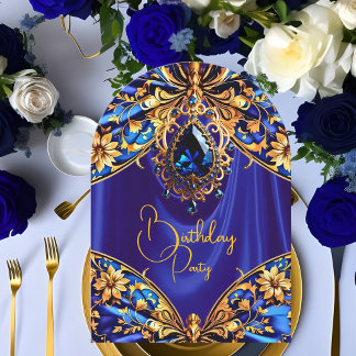 Exotic Birthday Blue Gold Jewel Butterfly Invitation