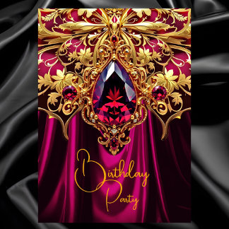 Exotic Birthday Burgundy Plum Gold Jewel Invitation