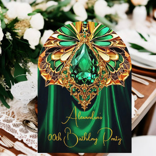 Exotic Birthday Emerald green Gold Jewel Butterfly Invitation