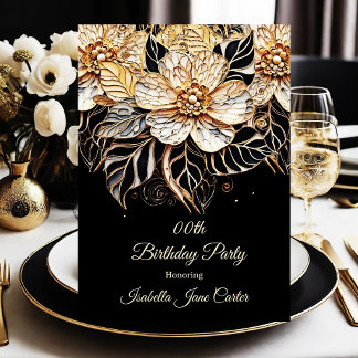 Exotic Birthday Party Floral beige gold black Invitation