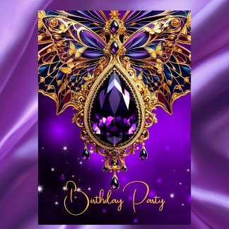 Exotic Birthday Purple blue Gold Jewel Butterfly Invitation