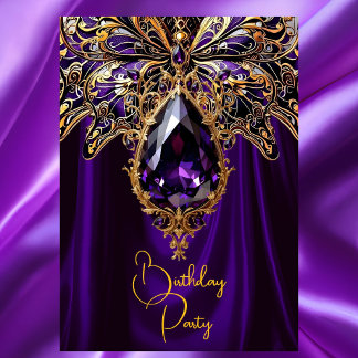 Exotic Birthday Rich Purple Gold Jewel Butterfly Invitation