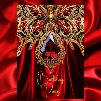 Exotic Birthday Rich red Gold Jewel Butterfly Invitation