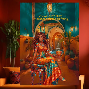 Exotic Birthday Teal Orange Moroccan Theme Rooms Invitation