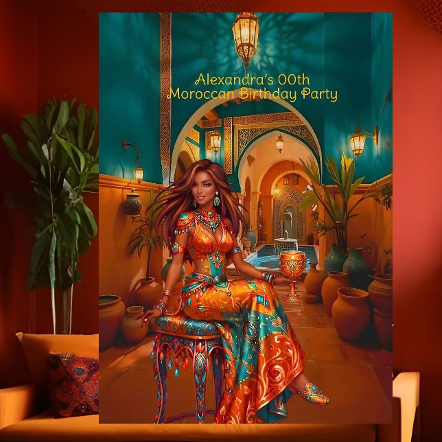 Exotic Birthday Teal Orange Moroccan Theme Rooms Invitation (Creator Uploaded)