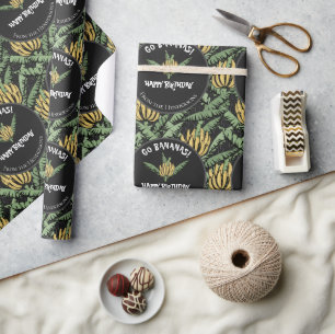 Exotic Black Go Bananas Happy Birthday Jungle Wrapping Paper