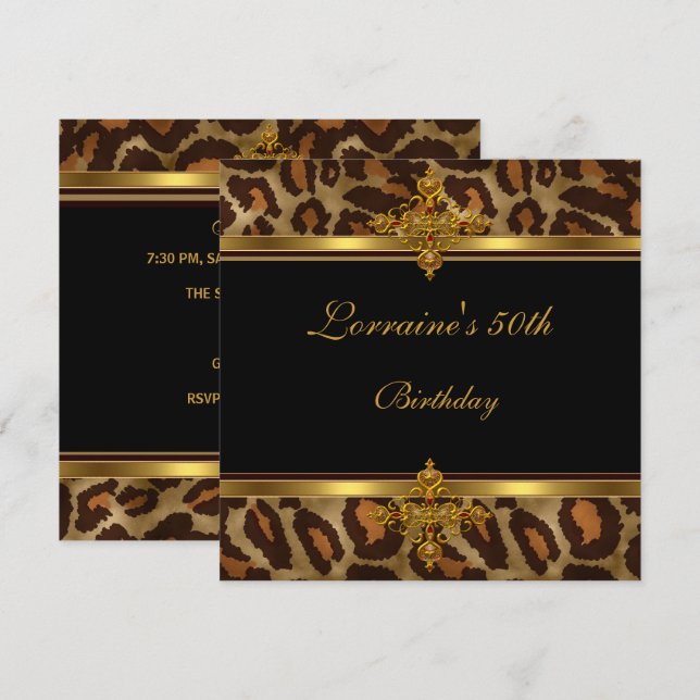 Exotic Black Gold 50th Birthday Party Invitation (Front/Back)
