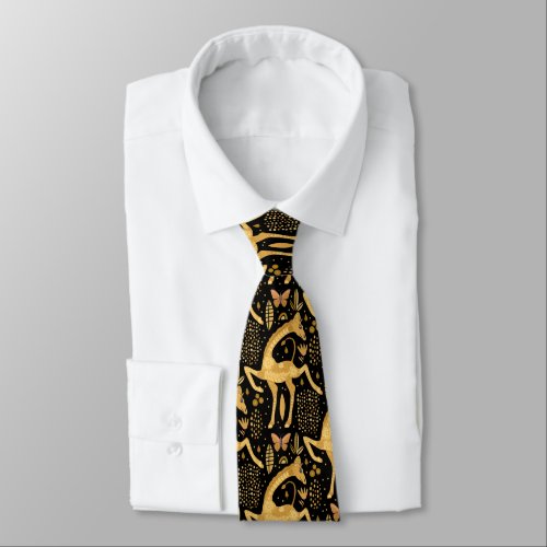 Exotic Black Gold Giraffe Boho Pattern Neck Tie