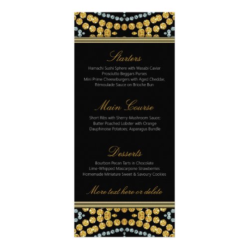 Exotic Black & Gold Sparkly Wedding Menu Card