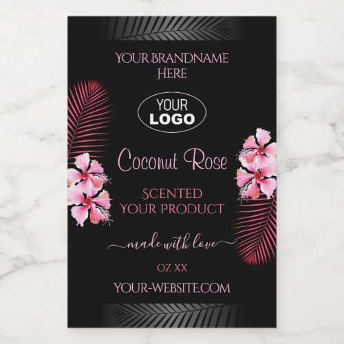 Exotic Black Product Label Pink Hawaii Flower Logo
