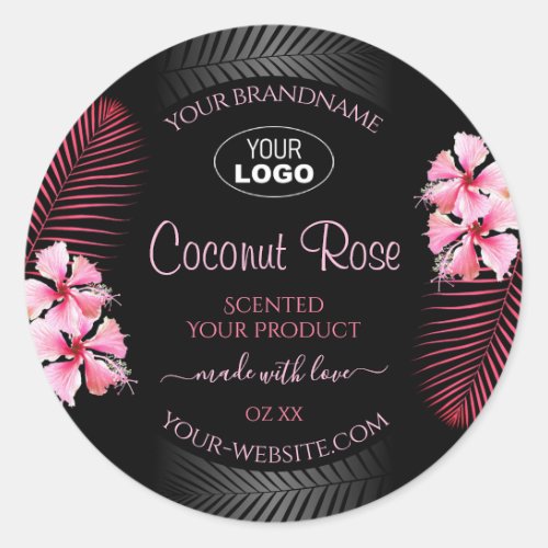 Exotic Black Product Label Pink Hawaii Flower Logo