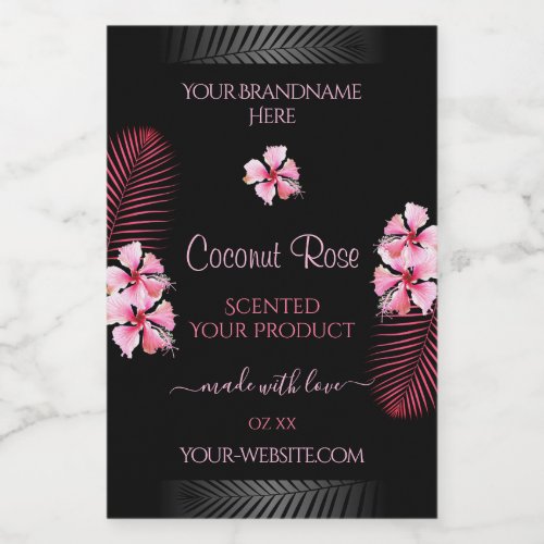 Exotic Black Product Labels Pink Hawaii Flowers