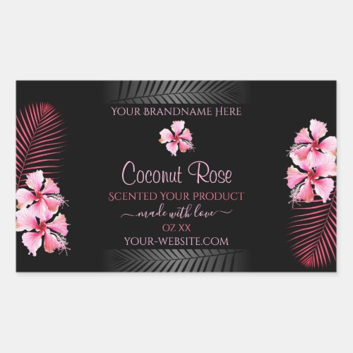 Exotic Black Product Labels Pink Hawaii Flowers
