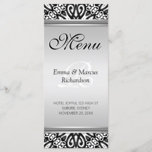 Exotic Black & White Decor Wedding Menu Card