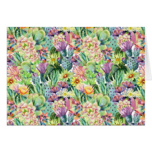 Exotic Blooming Watercolor Cacti Pattern (Front Horizontal)