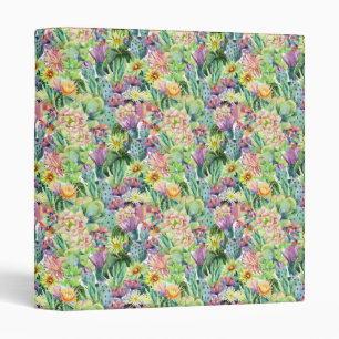 Exotic Blooming Watercolor Cacti Pattern 3 Ring Binder