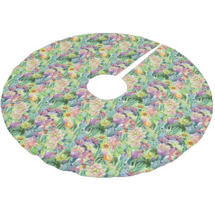 Exotic Blooming Watercolor Cacti Pattern Brushed Polyester Tree Skirt