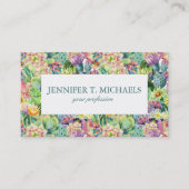Exotic Blooming Watercolor Cacti Pattern Business Card (Front)