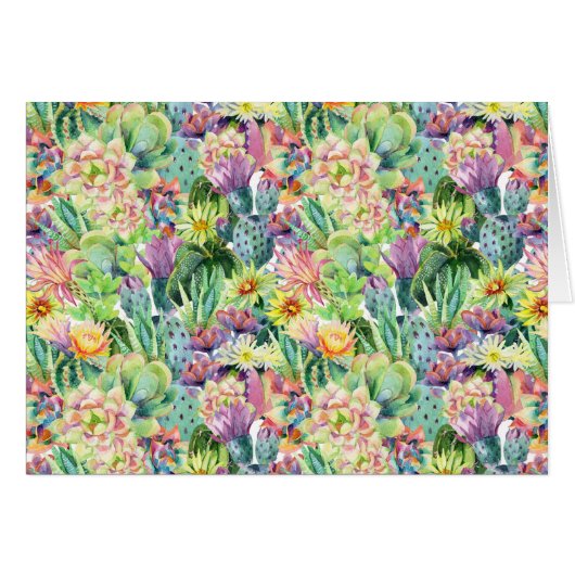 Exotic Blooming Watercolor Cacti Pattern Cards (Front Horizontal)