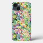 Exotic Blooming Watercolor Cacti Pattern iPhone 13 Case
