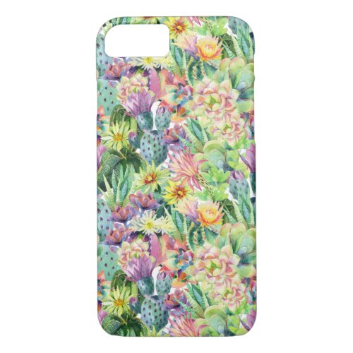 Exotic Blooming Watercolor Cacti Pattern iPhone 87 Case