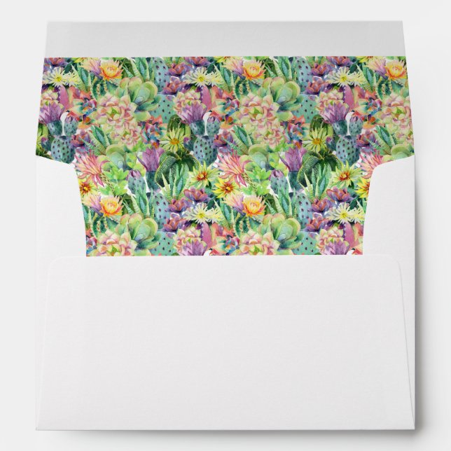 Exotic Blooming Watercolor Cacti Pattern Envelope (Back (Bottom))
