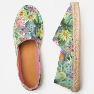 Exotic Blooming Watercolor Cacti Pattern Espadrilles
