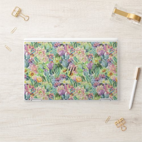 Exotic Blooming Watercolor Cacti Pattern HP Laptop Skin