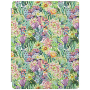 Exotic Blooming Watercolor Cacti Pattern iPad Smart Cover