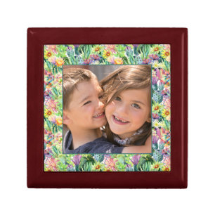 Exotic Blooming Watercolor Cacti Pattern Jewelry Box