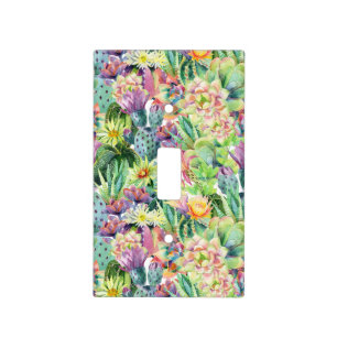 Exotic Blooming Watercolor Cacti Pattern Light Switch Cover