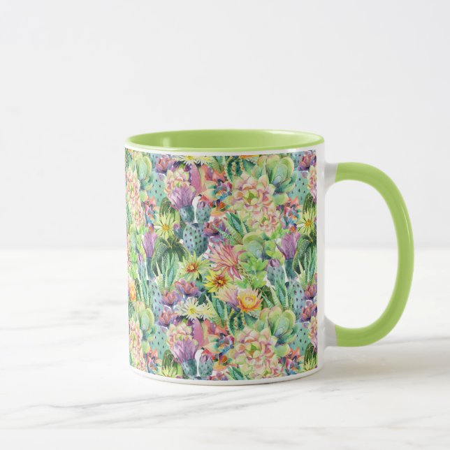 Exotic Blooming Watercolor Cacti Pattern Mug (Right)