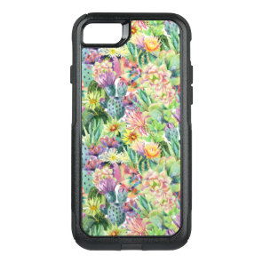 Exotic Blooming Watercolor Cacti Pattern OtterBox Commuter iPhone SE/8/7 Case