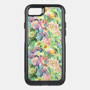 Exotic Blooming Watercolor Cacti Pattern OtterBox Commuter iPhone SE/8/7 Case