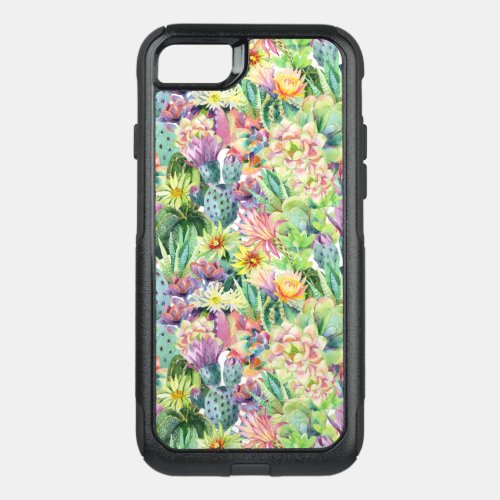 Exotic Blooming Watercolor Cacti Pattern OtterBox Commuter iPhone SE87 Case
