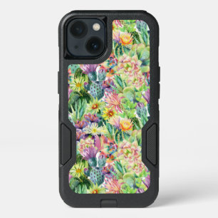 Exotic Blooming Watercolor Cacti Pattern iPhone 13 Case
