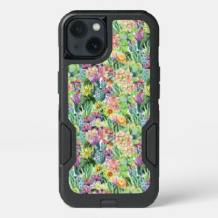 Exotic Blooming Watercolor Cacti Pattern iPhone 13 Case