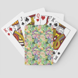 Exotic Blooming Watercolor Cacti Pattern Poker Cards