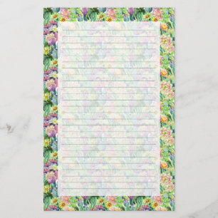 Exotic Blooming Watercolor Cacti Pattern Stationery