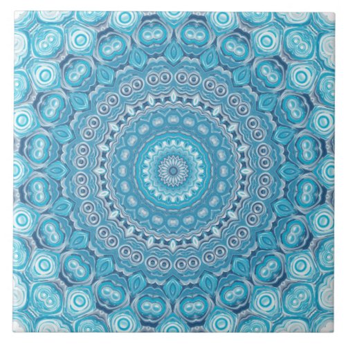 Exotic Blue Abstract Medallion Design Ceramic Tile