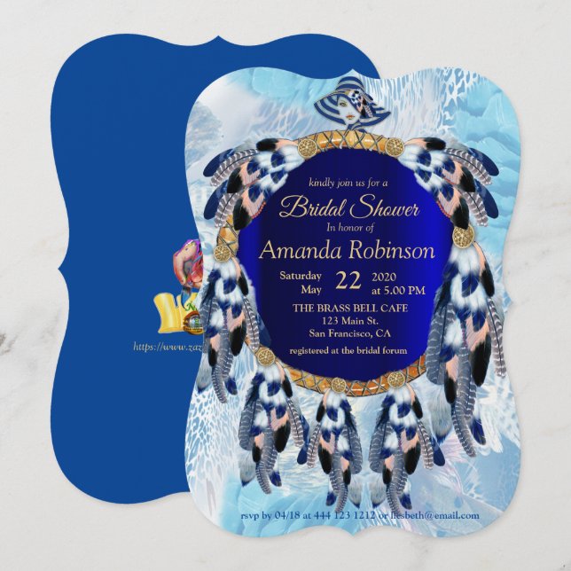 Exotic Blue Dream Catcher Bridal Shower Invitation (Front/Back)