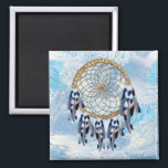 Exotic Blue Dream Catcher gifts Magnet<br><div class="desc">A dream catcher that includes the round circle of bamboo and red beads in the web with blue exotic-parrot bird tone feathers on a soft blues feather background</div>