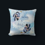 Exotic Blue Dream Catcher Home Decor Throw Pillow<br><div class="desc">A dream catcher that includes the round circle of bamboo and red beads in the web with blue exotic-parrot bird tone feathers on a soft blues feather background for the newly weds</div>