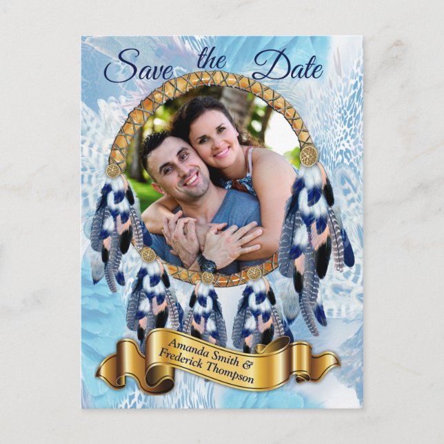 Exotic Blue Dream Catcher Save the date Announcement Postcard (Front)