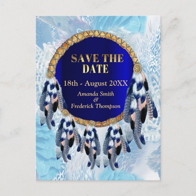 Exotic Blue Dream Catcher Save the Dates Announcement Postcard (Front)
